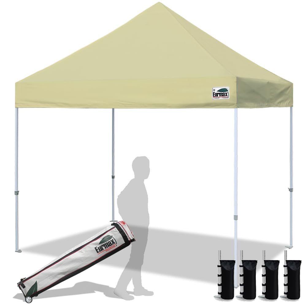 Eurmax USA 10x10ft Pop Up Canopy,Commercial Instant Tent for Outdoor Events,Patented No-Tip Rolling Storage Bag with 4 Sandbags,UV & Water Resistant,Heavy Duty Portable Shelter Gazebo,White
