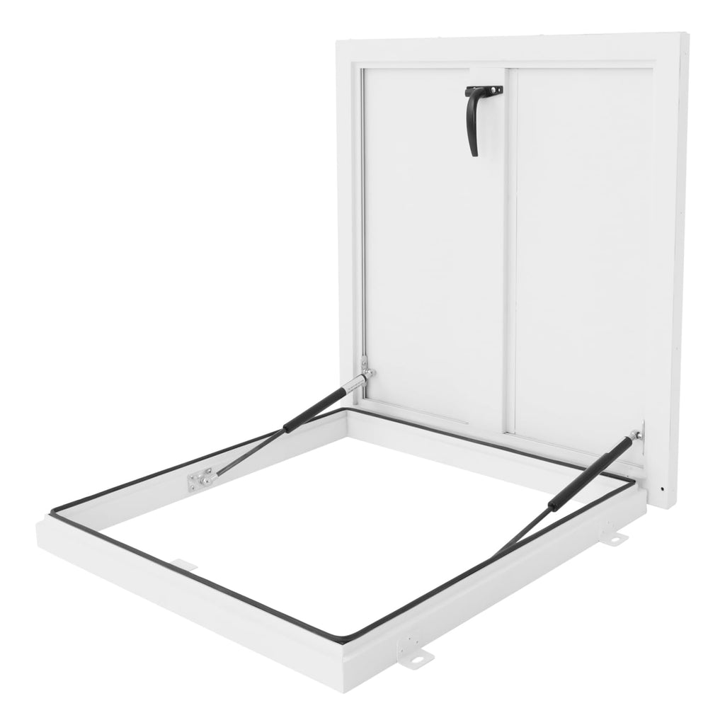 Aluminum Alloy Security Roof Hatch, 90° Hydraulic Escape Vent w/Lockable Egress Window Cover, Heavy-Duty Emergency Access Door for Attic & Commercial Buildings (23.6 * 23.6in, Black)