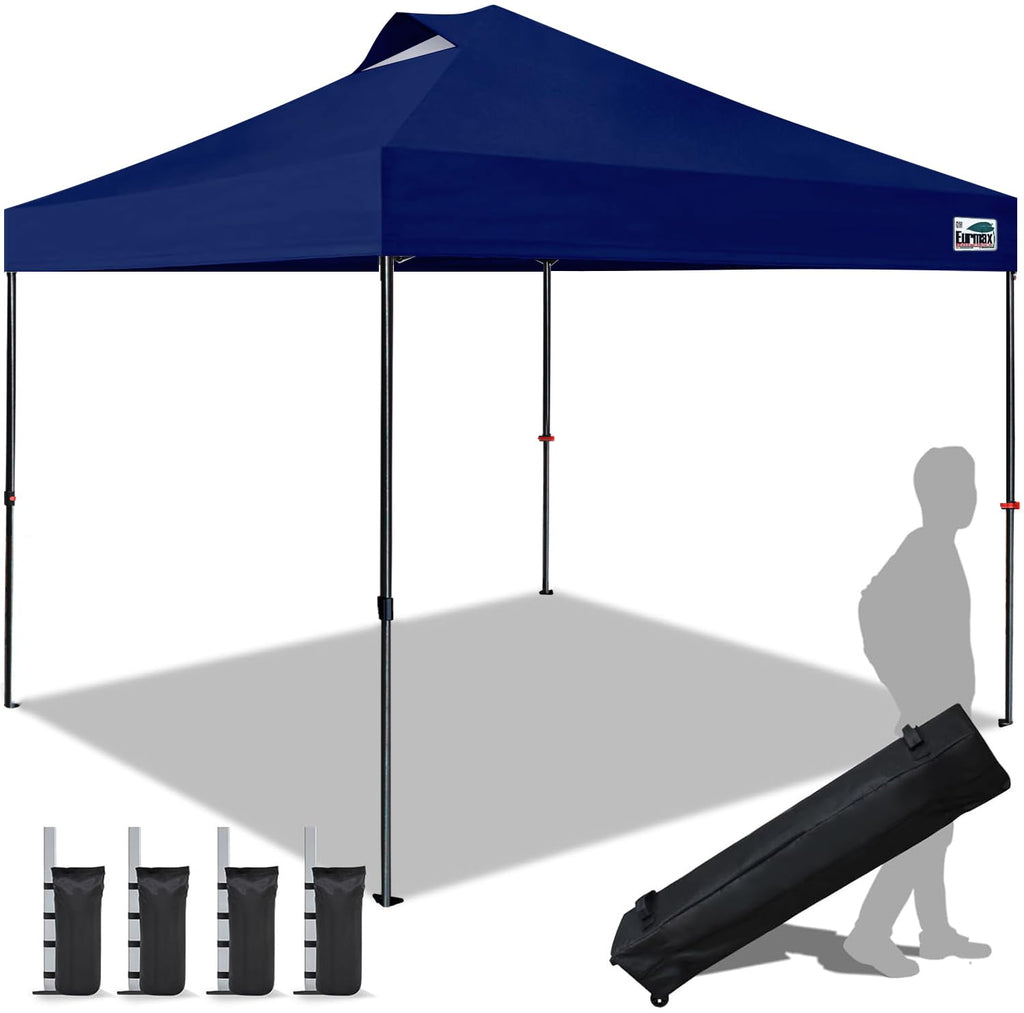 Eurmax USA 10x10ft Pop Up Canopy,Commercial Instant Tent for Outdoor Events,Patented No-Tip Rolling Storage Bag with 4 Sandbags,UV & Water Resistant,Heavy Duty Portable Shelter Gazebo,White