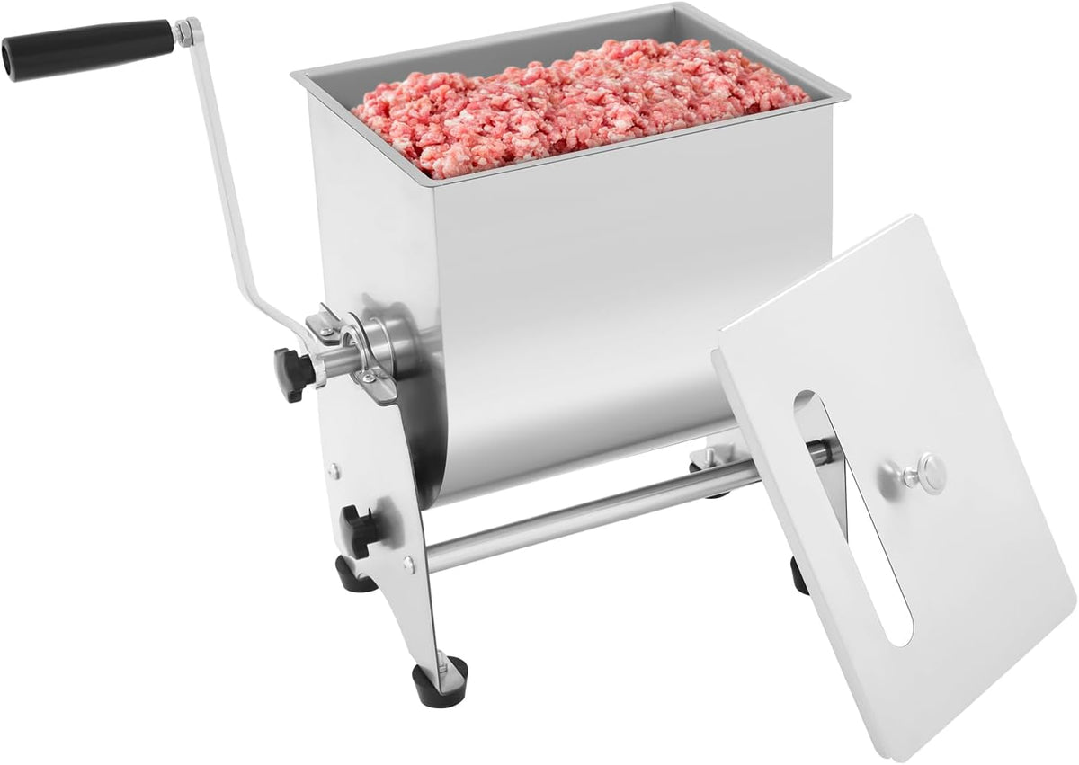 Manual Meat Mixer 22lbs capacity Stainless Steel Hand Crank Meat Mixer with 90° Tilting Tank & Removable Paddle for Sausage Processing