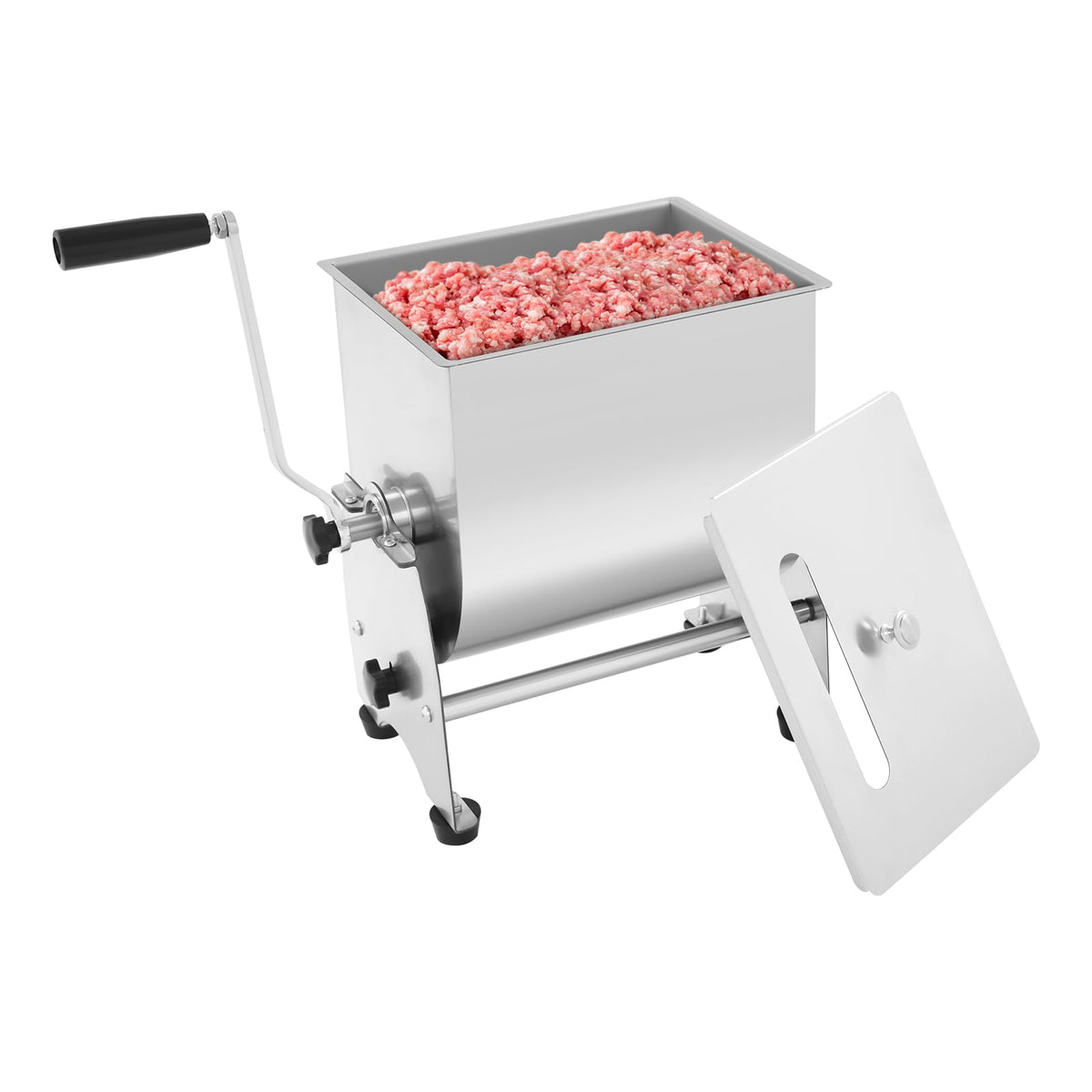 Manual Meat Mixer 44lbs Capacity Tub Stainless Steel Hand Crank Meat Mixer with Lid & Removable Paddle for Meat Processing Equipment
