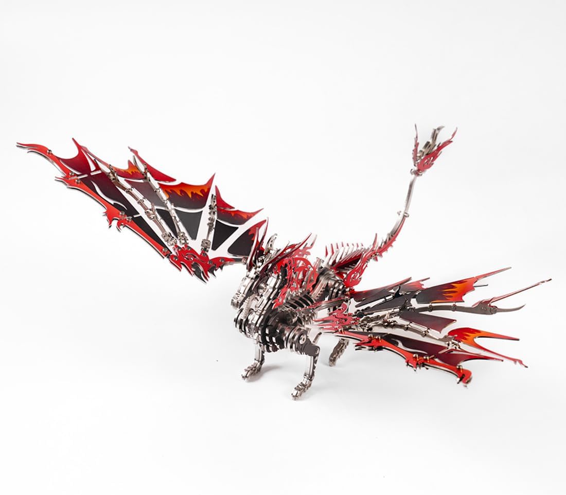 Fire Dragon 3D Metal Puzzle for Adult, Mechanical Dragon Metal Building Model Kit, Challenging Puzzle for Men and Fantasy Fans, Unique DIY Collectible or Creative Gift
