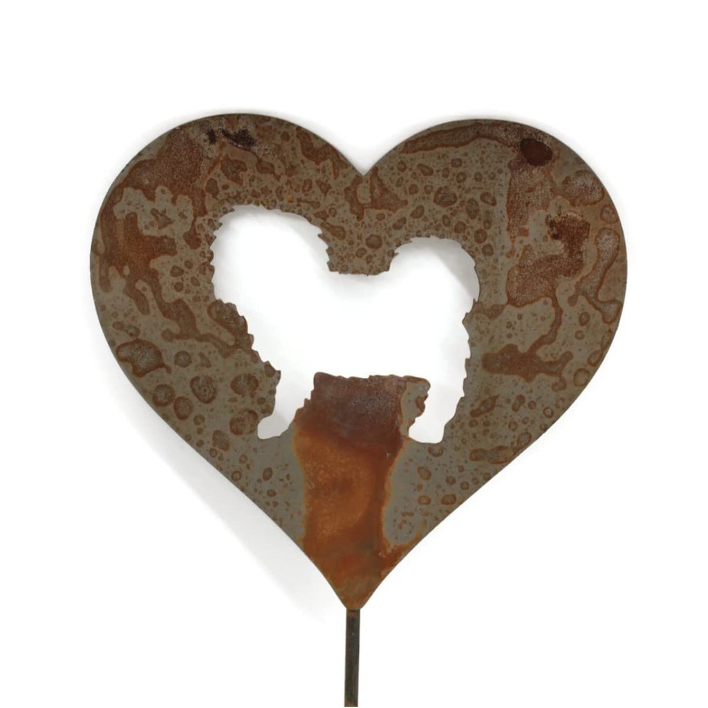 Pet Dog, Cat, Rabbit or Bird Keepsake Memorial Heart Garden Stake 20 to 28 Inches Tall (Large Heart, 28" Tall, Schnauzer, Naturally Rusted)