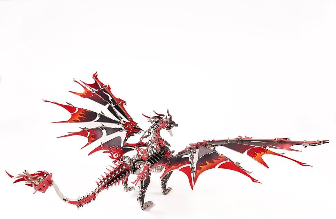 Fire Dragon 3D Metal Puzzle for Adult, Mechanical Dragon Metal Building Model Kit, Challenging Puzzle for Men and Fantasy Fans, Unique DIY Collectible or Creative Gift