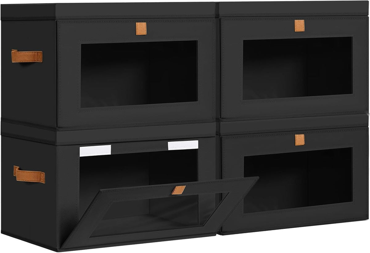 DIMJ Storage Bins with Lids - 8 Pack Large Fabric Closet Organizer with Window & Handles, Collapsible Decorative Storage Boxes for Shelves Under Bed, Books Clothes Blankets Sweaters Organization