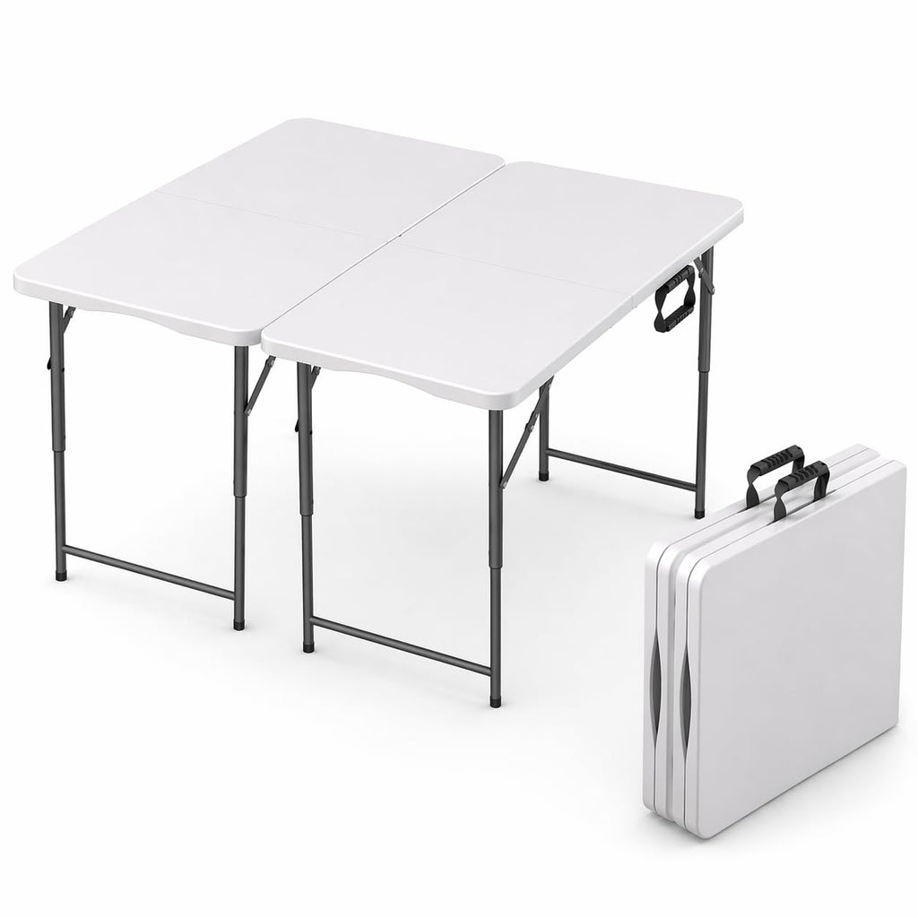 2 PACK of 4 Feet Foldable Table Adjustable Height with Built in Handle, Steel Legs | 4FT Heavy Duty Portable | Perfect for Party Dining Wedding Events Picnic Indoor Outdoor Camping Folding - 4 Foot