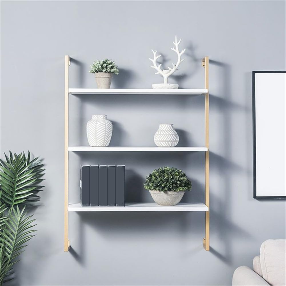 Industrial Wall Mounted Bookshelf Wall Shelf Rack Shoe Store Shoe Rack Wall-Mounted Bookshelf Wrought Iron Bag Rack Multi-Layer Clothing Store Decoration White Gold 31.5" L x 9.8" W x 29.9" H