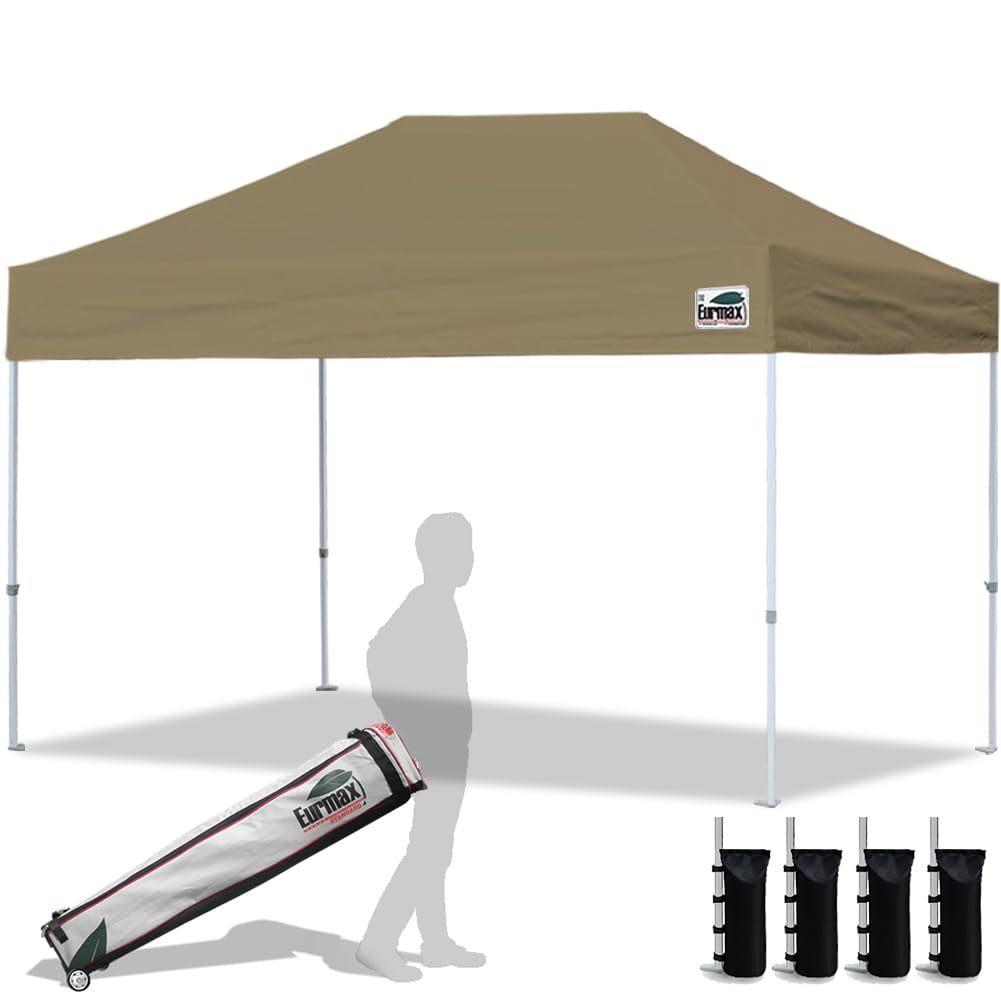Eurmax USA 10x10ft Pop Up Canopy,Commercial Instant Tent for Outdoor Events,Patented No-Tip Rolling Storage Bag with 4 Sandbags,UV & Water Resistant,Heavy Duty Portable Shelter Gazebo,White