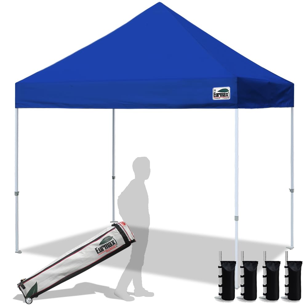 Eurmax USA 10x10ft Pop Up Canopy,Commercial Instant Tent for Outdoor Events,Patented No-Tip Rolling Storage Bag with 4 Sandbags,UV & Water Resistant,Heavy Duty Portable Shelter Gazebo,White