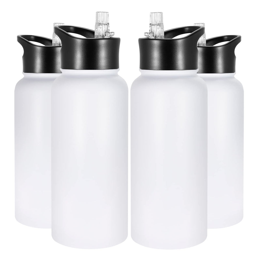 32 oz Insulated Water Bottle Bulk 8 Pack, Stainless Steel Sports Water Bottles with Straw Lid & Wide Mouth Lids, Double Walled Vacuum, Leak Proof, White