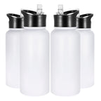 32 oz Insulated Water Bottle Bulk 8 Pack, Stainless Steel Sports Water Bottles with Straw Lid & Wide Mouth Lids, Double Walled Vacuum, Leak Proof, White