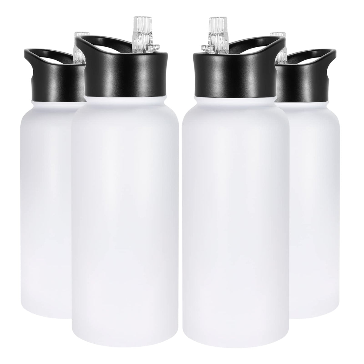 32 oz Insulated Water Bottle Bulk 8 Pack, Stainless Steel Sports Water Bottles with Straw Lid & Wide Mouth Lids, Double Walled Vacuum, Leak Proof, White