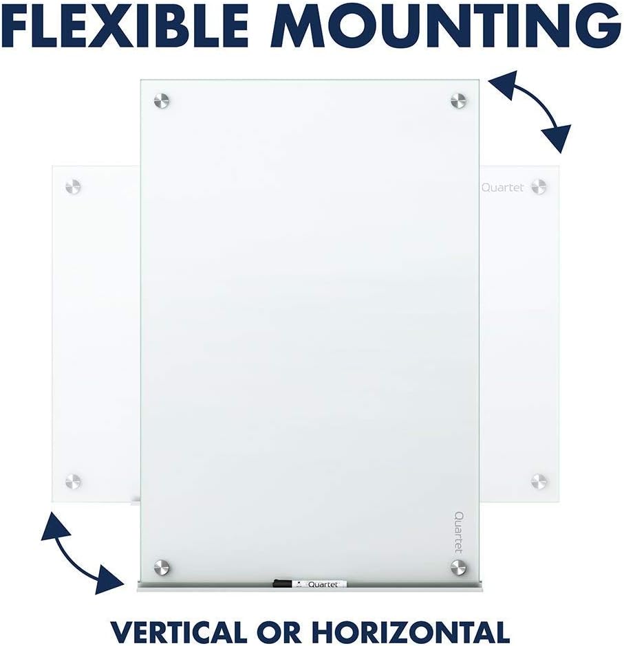Quartet Whiteboard, Glass Dry Erase Board, Magnetic, 30" x 18", Infinity Frameless Mounting, White Surface, Accessory Tray, 1 Dry Erase Marker and 2 Glass Board Magnets (PDEC1830)