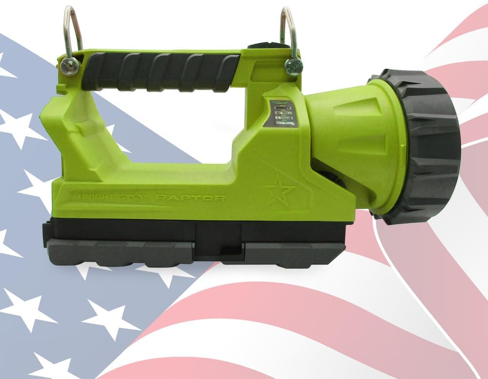 BRIGHT STAR Raptor Spot Rechargeable Lantern with 135,000 Candela Brightness, Ultra-Long Range, Intrinsically Safe, 3 Modes, 4-Cell Pack, Hi-Vis Green