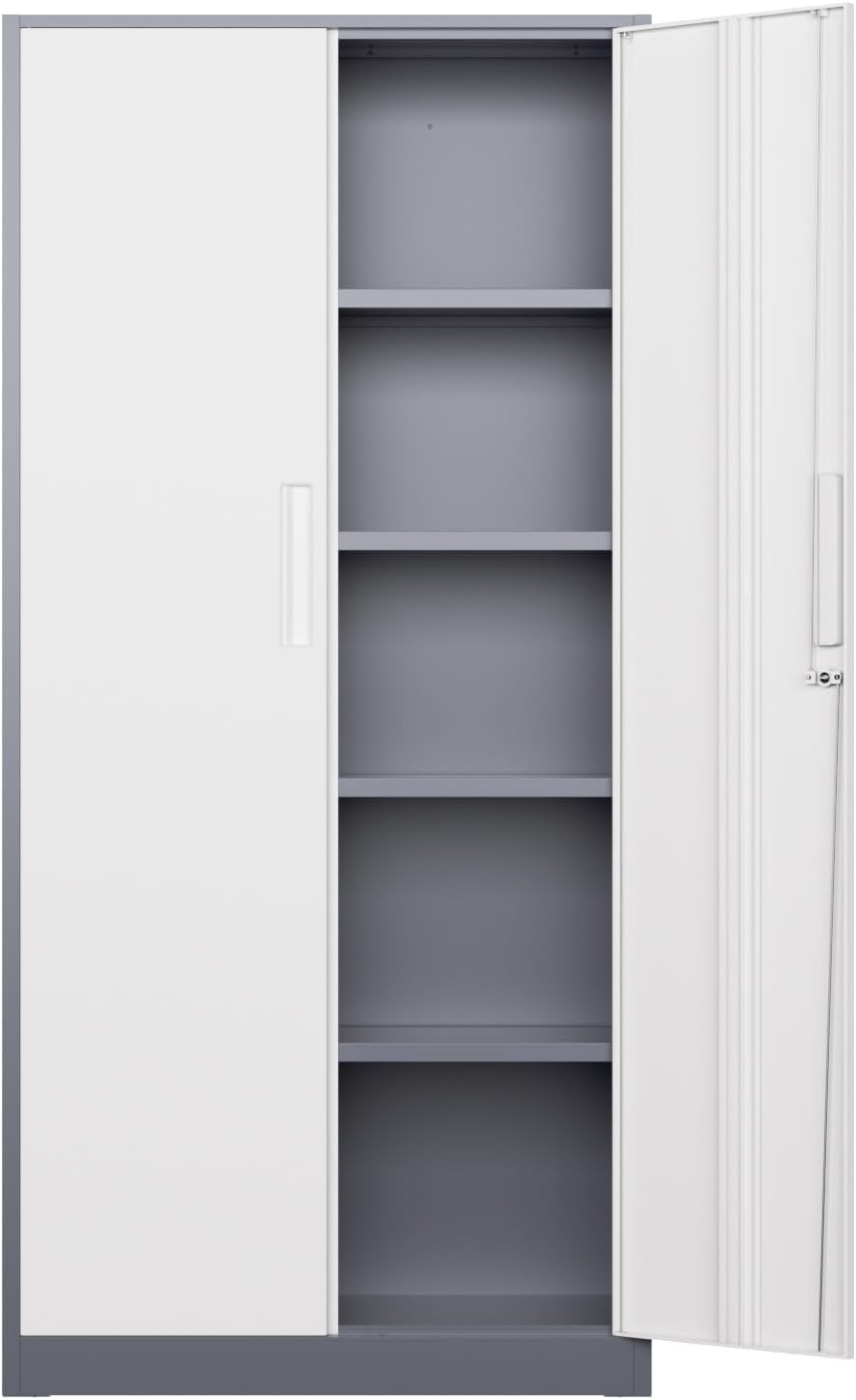 Bonusall 72" Metal Garage Storage Cabinet - 900lbs Heavy Duty Steel Cabinet with 3-Point Locking System & 4 Adjustable Shelves, Lockable Tall Storage for Garage, Office, Warehouse - Black & Red