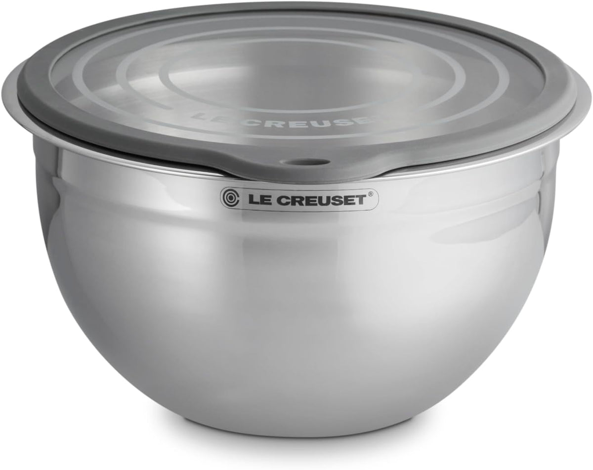 Le Creuset Stainless Steel Mixing Bowls with Glass Lids, Set of 3