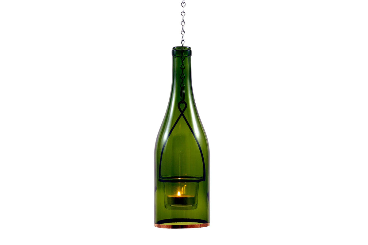 Blue Ridge Mountain Gifts Hanging Wine Bottle Indoor/Outdoor Lantern Lights - Decorative Lights Votive Candle Holder, Great for Rustic Wedding Decorations, Patio Decor, or Garden Decor, Yellow (4pcs)