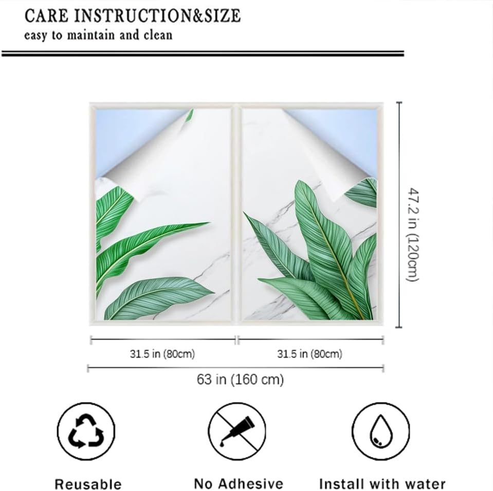 Modern Marble Leaves Frosted Stained Glass Window Film