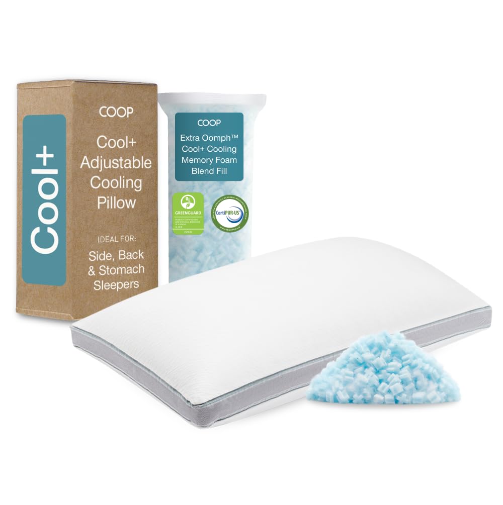 Coop Home Goods Eden Bed Pillow Queen Size for Sleeping on Back, Stomach and Side Sleeper- Medium Soft Memory Foam Cooling Gel - CertiPUR-US/GREENGUARD Gold
