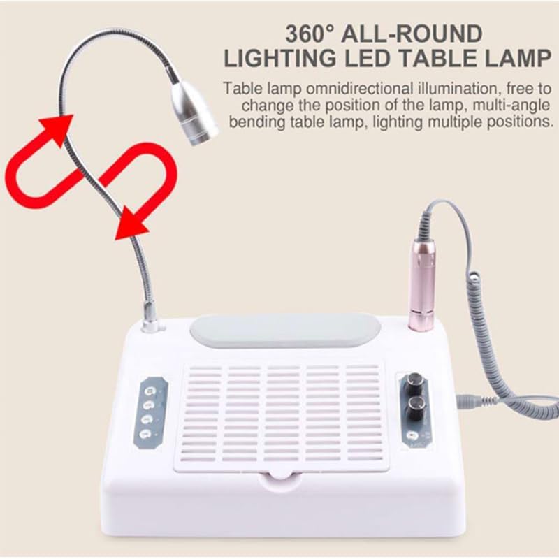 5 in 1 Manicure Machine Electric Nail Drill Machine,48/96W UV LED Nail Lamp Dryer Vacuum Cleaner Nail Drill Dust,Nail Dust Collector for Nails Manicure,with 360° Desk LED Lamp in Salon Home(48/96W)