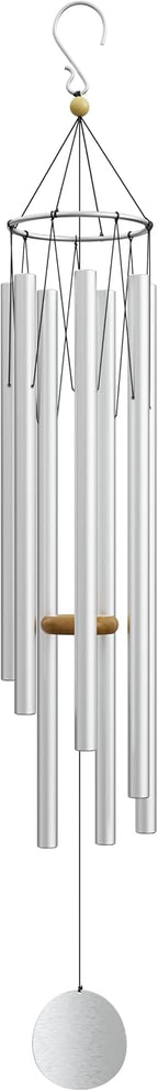 Wind Chimes for Outside and Inside – 44 inch – 528hz Solfeggio Healing Tones - Silver