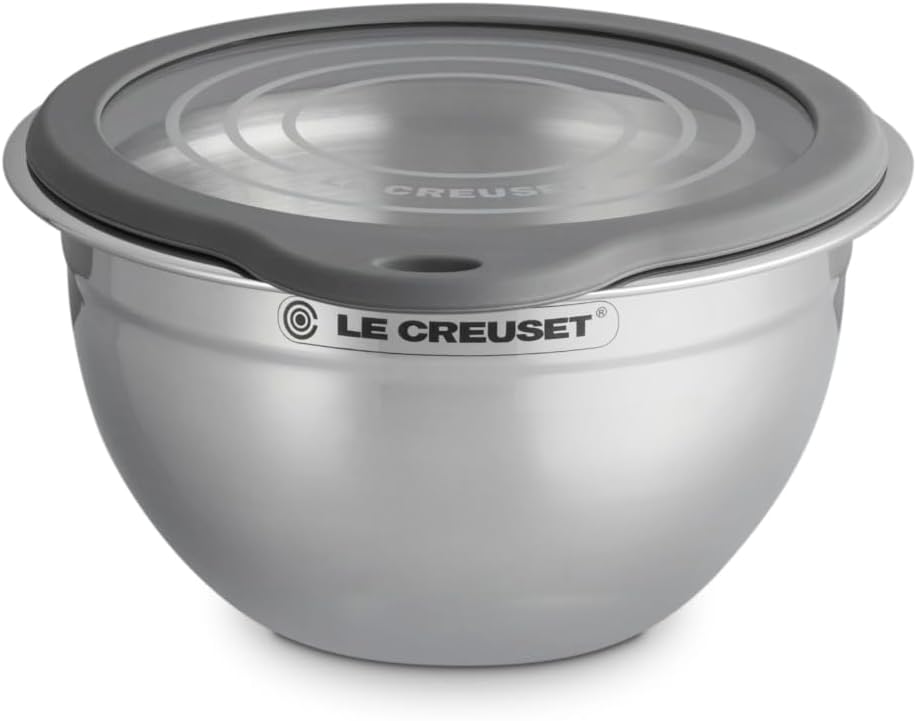 Le Creuset Stainless Steel Mixing Bowls with Glass Lids, Set of 3