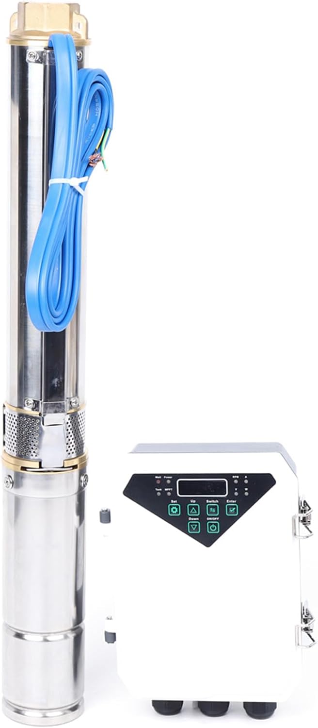 3" DC Deep Bore Well Solar Water Pump, 48V 400W Submersible MPPT Controller Kit Deep Bore Well Kit Solar Well Pump Kit 91 x 22 x 12 Cm Head 47M Outlet Diameter 1.25 Inch For Home & Industrial
