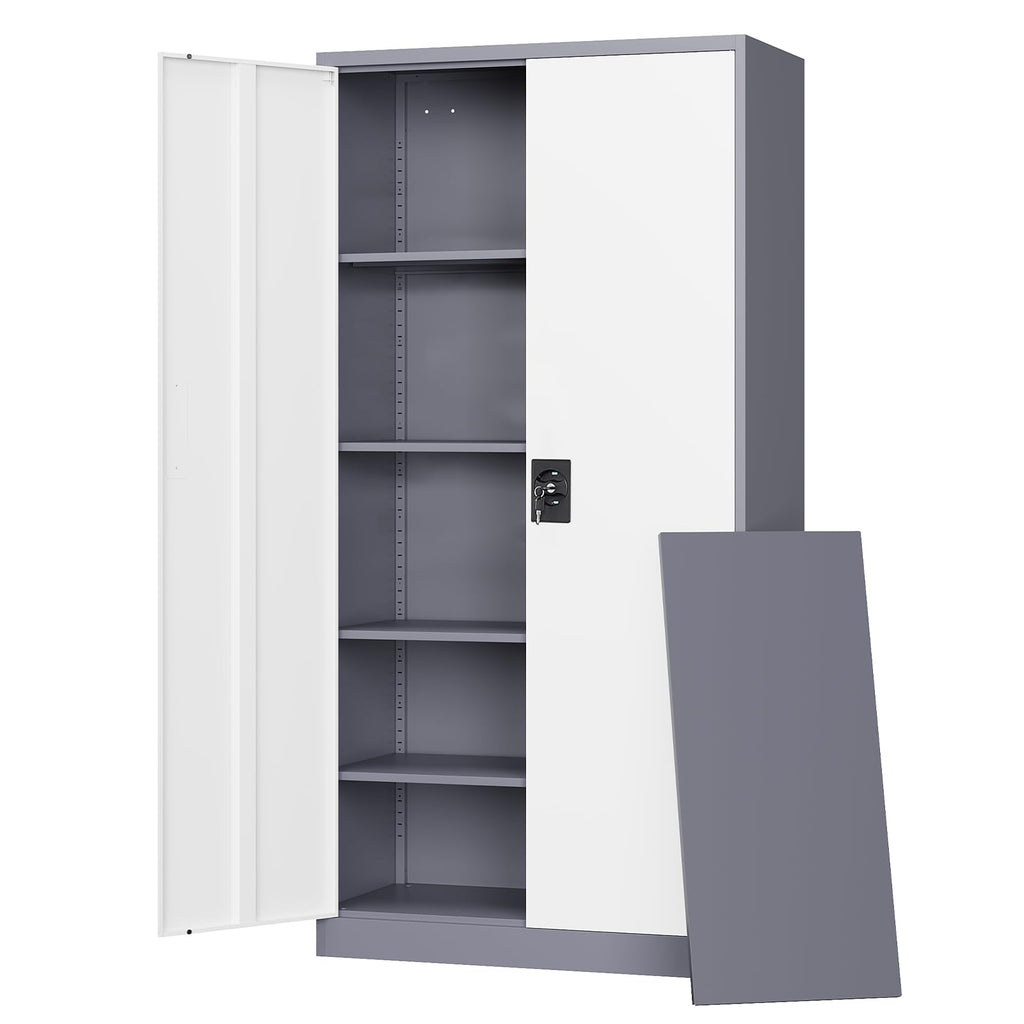 Letaya White Storage Cabinet with Adjustable Shelves-Metal Home Kitchen Pantry Cabinets with Doors,Organization Locker for Cupboard/Bedroom/Dining/Living/Bathroom/Office/Garage Room