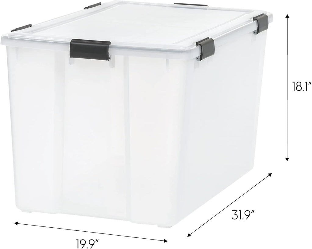IRIS USA 3-Pack 156 Qt Storage Bins with Gasket Lids, Clear/Black
