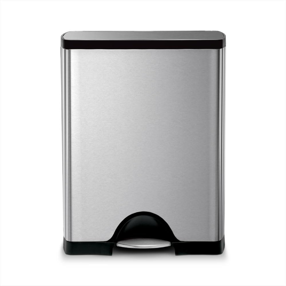 simplehuman 50 Liter / 13.0 Gallon Rectangular Kitchen Step Trash Can, Brushed Stainless Steel