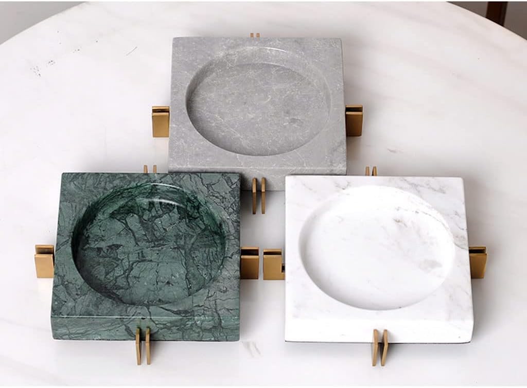 Ashtray Nordic Marble Ashtray with Metal Shelf Ash Tray Living Room Office Cafe Hotel Rooms Ash Holder Gift for Boyfriend Home Ashtrays(White,23.3 * 23.3 * 4cm)