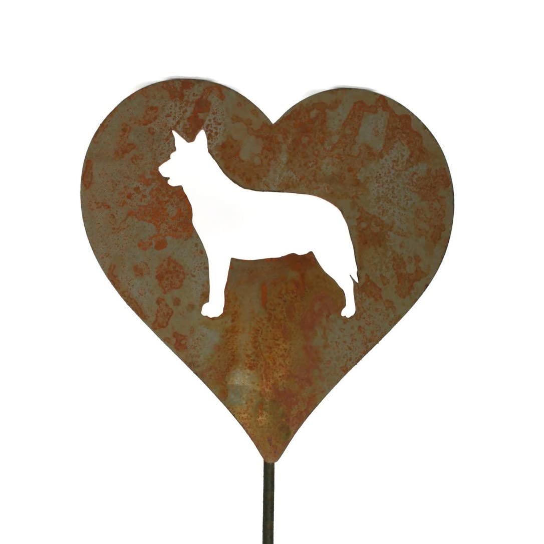 Pet Dog, Cat, Rabbit or Bird Keepsake Memorial Heart Garden Stake 20 to 28 Inches Tall (Large Heart, 28" Tall, Schnauzer, Naturally Rusted)