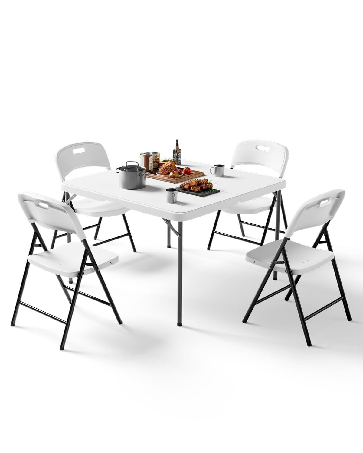 Folding Card Table and Chairs Set, 5-Piece, 34" Card Table with 4 Durable 330lbs Chairs for Card Games, Dining, Indoor & Outdoor Use, Black