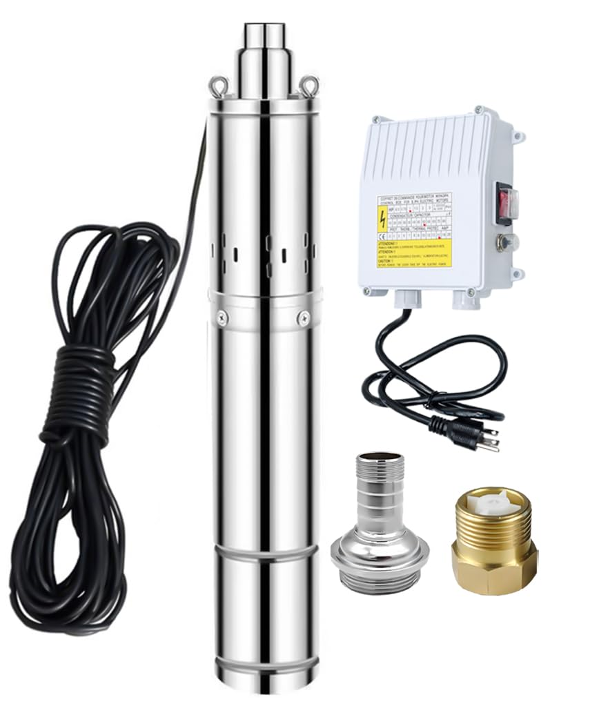 Deep Well Submersible Pump, 220V 1hp Deep Well Pump Submersible Water Pump for Industrial Irrigation and Home,328FT Lift, 12GPM, Screw Water Pump