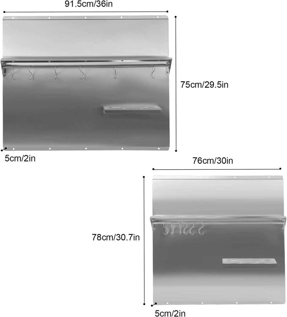 Range Backsplash with Shelf Range Hood Wall Shield, Stainless Steel Backsplash Silver Splash Plate, Backsplash with Built-in Storage Shelf and Hanging Rack For Home Use (Silver-30 x 30.7 Inch)