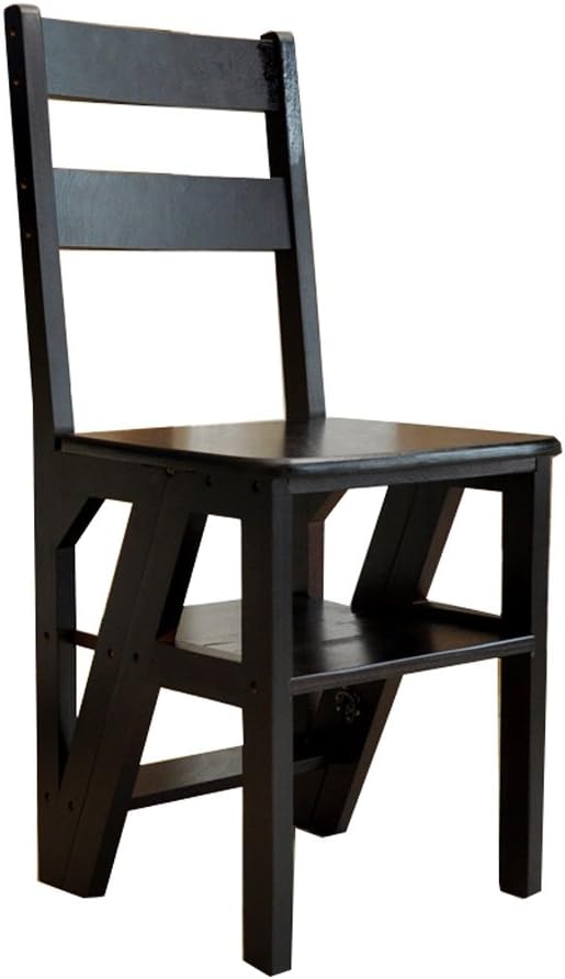 Solid Wood Ladder Chair Multifunctional Wooden Ladder Chair Foldable Shelving Ladder with 4 Steps for Home Decoration and Library (Color : Black)