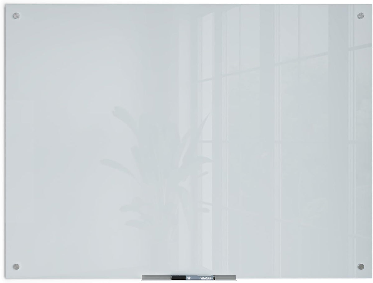 U Brands Glass Dry Erase Whiteboard, 36" x 48", Magnetic Surface, White