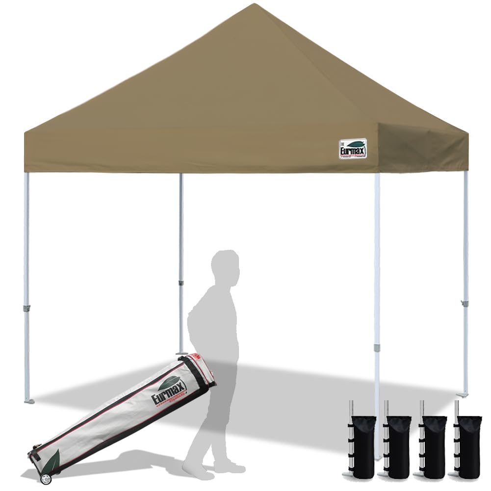 Eurmax USA 10x10ft Pop Up Canopy,Commercial Instant Tent for Outdoor Events,Patented No-Tip Rolling Storage Bag with 4 Sandbags,UV & Water Resistant,Heavy Duty Portable Shelter Gazebo,White
