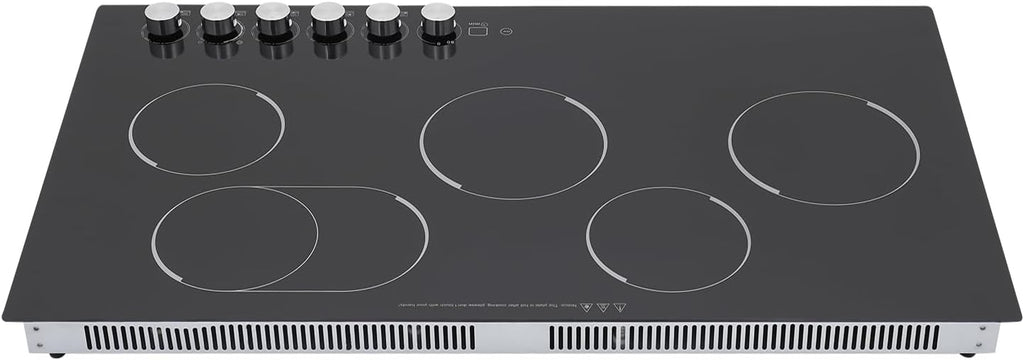 5 Burner Electric Stove Top Countertop, 110V 4800W 35.5" Built-in Electric Radiant Cook Top with Knob Control, 5 Power Levels, Automatic Shutdown,Hard Wire, No Plug