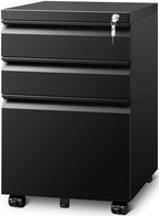 Guizeeopo 3 Drawer File Cabinet with Lock, File Cabinets for Home Office,Under Desk Cabinet, Locking File Cabinet for A4/Letter/Legal, Fully Assembled Expect Casters, Matte White