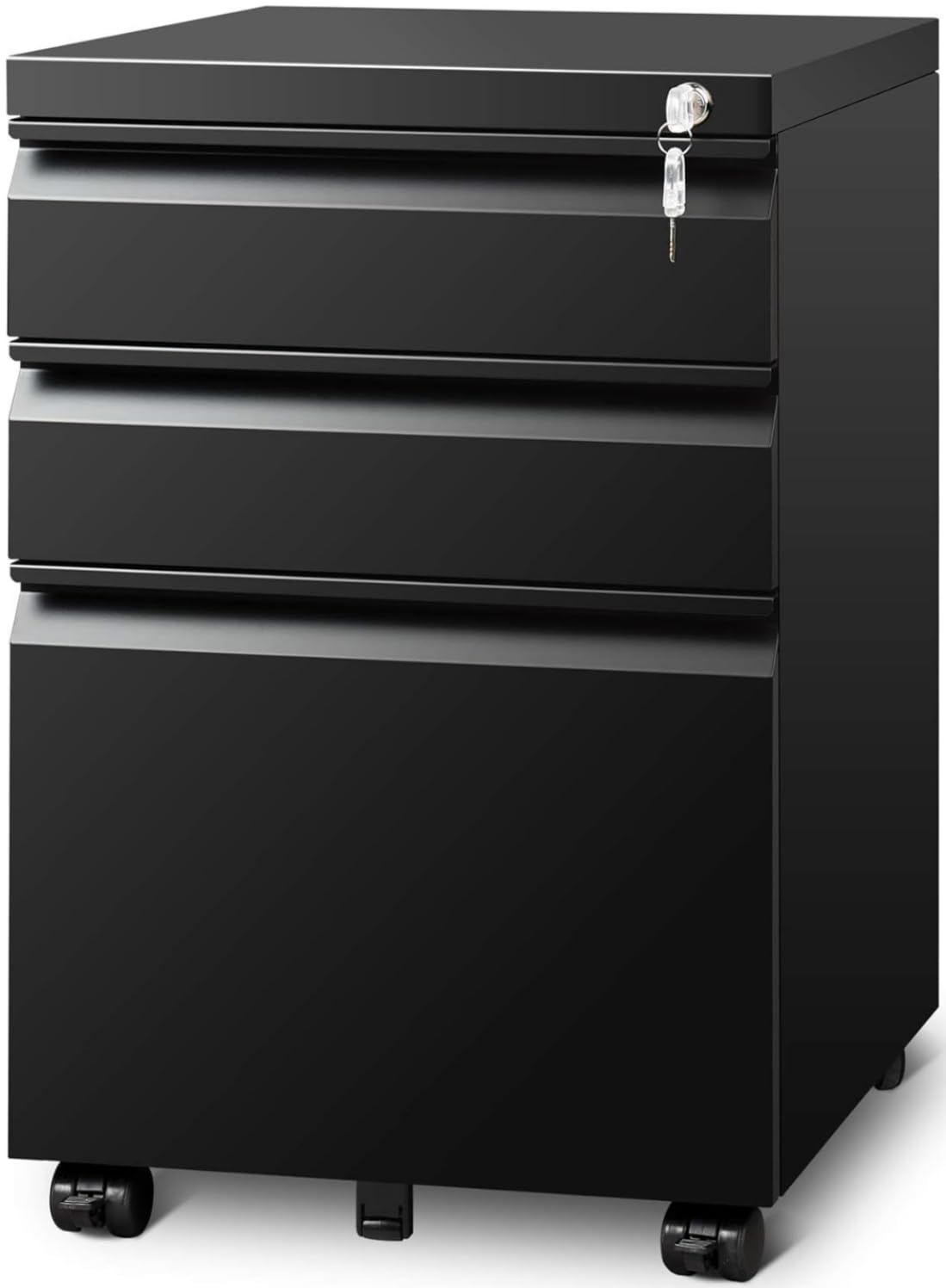 Guizeeopo 3 Drawer File Cabinet with Lock, File Cabinets for Home Office,Under Desk Cabinet, Locking File Cabinet for A4/Letter/Legal, Fully Assembled Expect Casters, Matte White