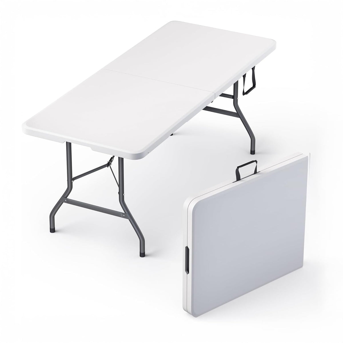 2 PACK of 6 Feet Foldable Table with Built in Handle & Steel Legs | 6FT Heavy Duty Folding Portable | Perfect for Party, Dining, Wedding, Events, Picnic Indoor Outdoor Camping Utility Folding - 6 Foot