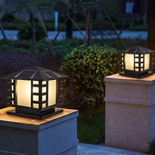 LED Solar Post Light Outdoor, Opaque Lamp Glass House-Shape Gate Light with Square Acrylic Shade/Warm Light Sources/in Black for Garden Yard Post Pole Pillar Mount Landscape- 12" Wide