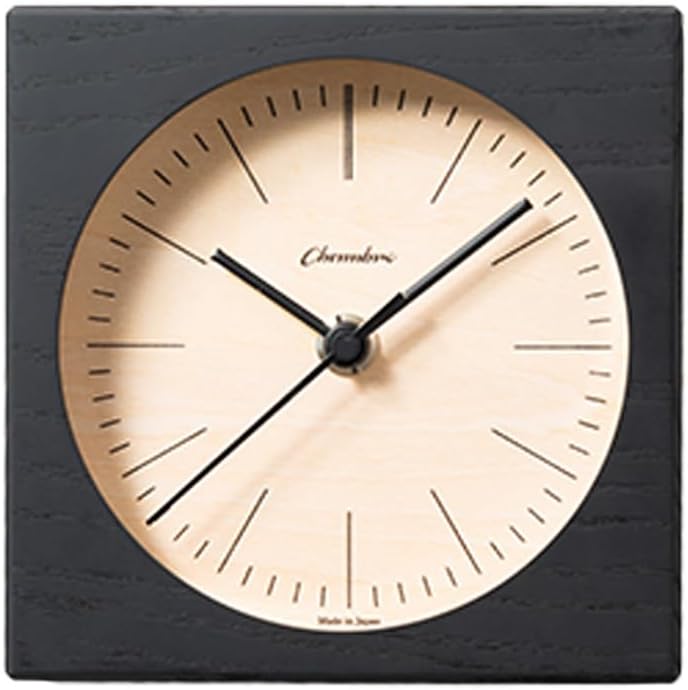Wooden Desk Clock Japanese Handcrafted Solid Wood Clock Silent Non-Ticking Battery Operated Modern Decorative for Living Room Bedroom Office LINE Desk Clock CH-075 (Black)