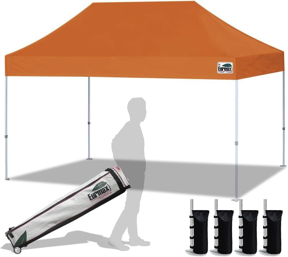 Eurmax USA 10x10ft Pop Up Canopy,Commercial Instant Tent for Outdoor Events,Patented No-Tip Rolling Storage Bag with 4 Sandbags,UV & Water Resistant,Heavy Duty Portable Shelter Gazebo,White