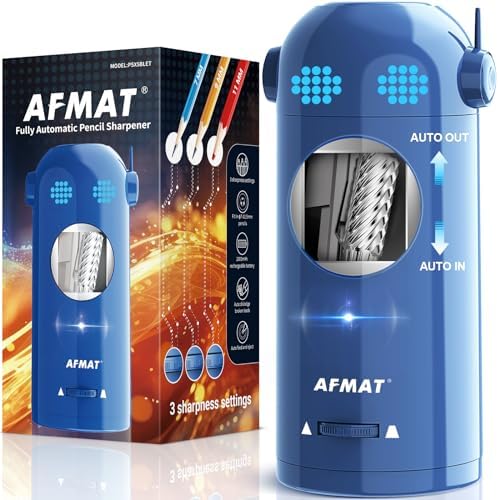 AFMAT Fully Automatic Pencil Sharpener, Blue, 2 Pack (one with Dotted Eyes)