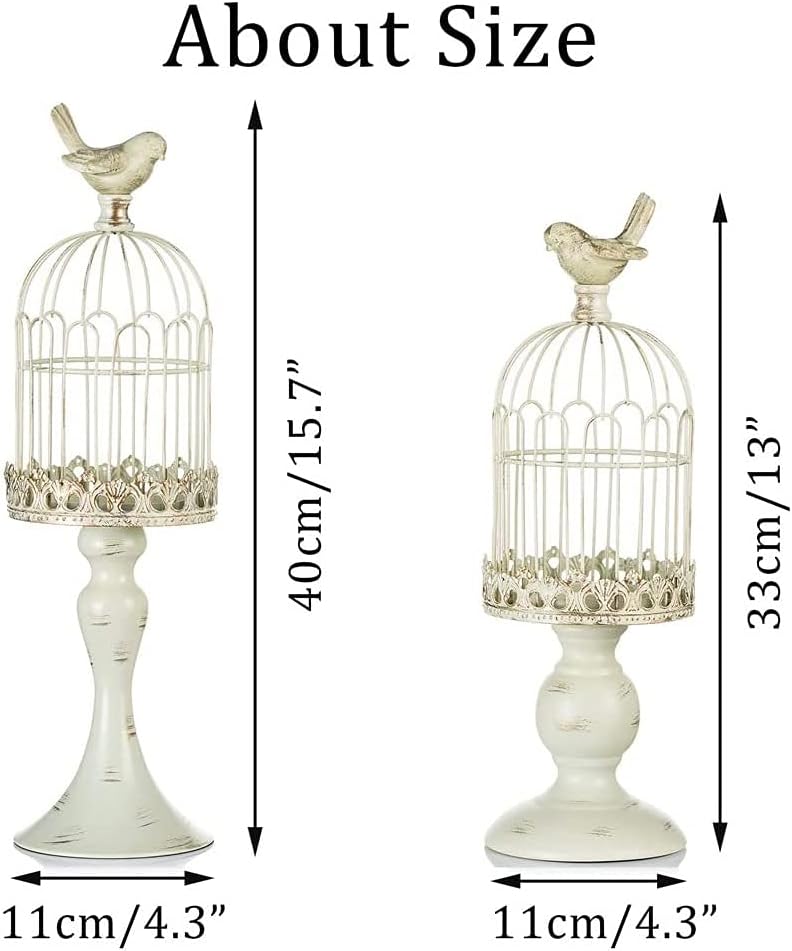 Decorative Candle Holder Bird Cage - Set of 2 Cage Lanterns for Candleholder Shabby Chic Country Home Decoration Table Centerpiece Mantel Decor-White||style1