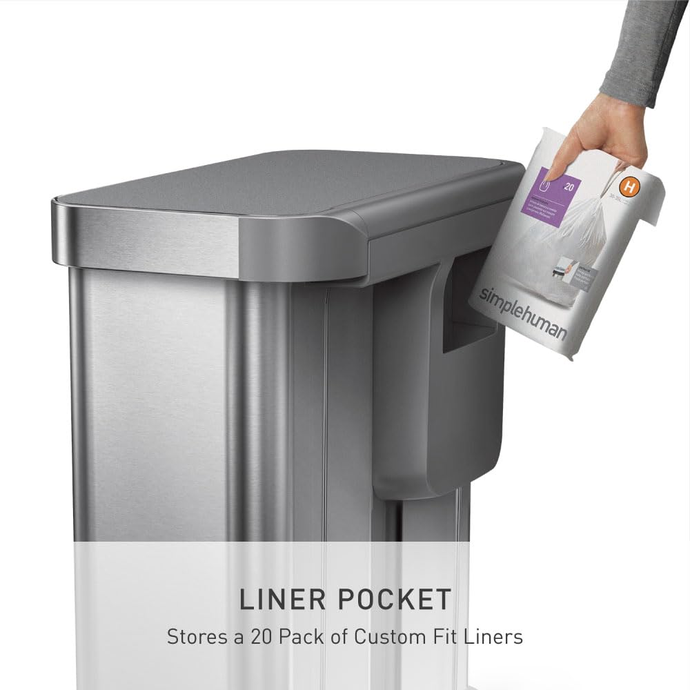 simplehuman Step Recycler, 58L / 15.3 Gallon Dual Compartment Kitchen Trash Can, 150,000-Step Pedal, Lid Shox® Technology, Liner Rim System, Liner Pocket®, Brushed Stainless Steel with Plastic Lid