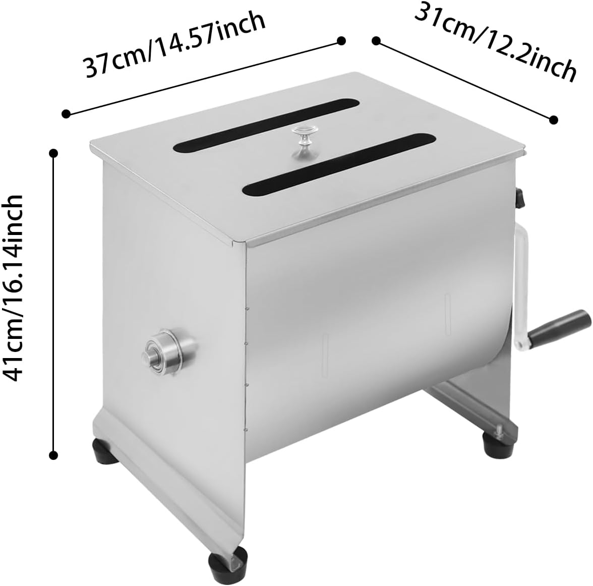 Manual Meat Mixer 44lbs Capacity Tub Stainless Steel Hand Crank Meat Mixer with Lid & Removable Paddle for Meat Processing Equipment