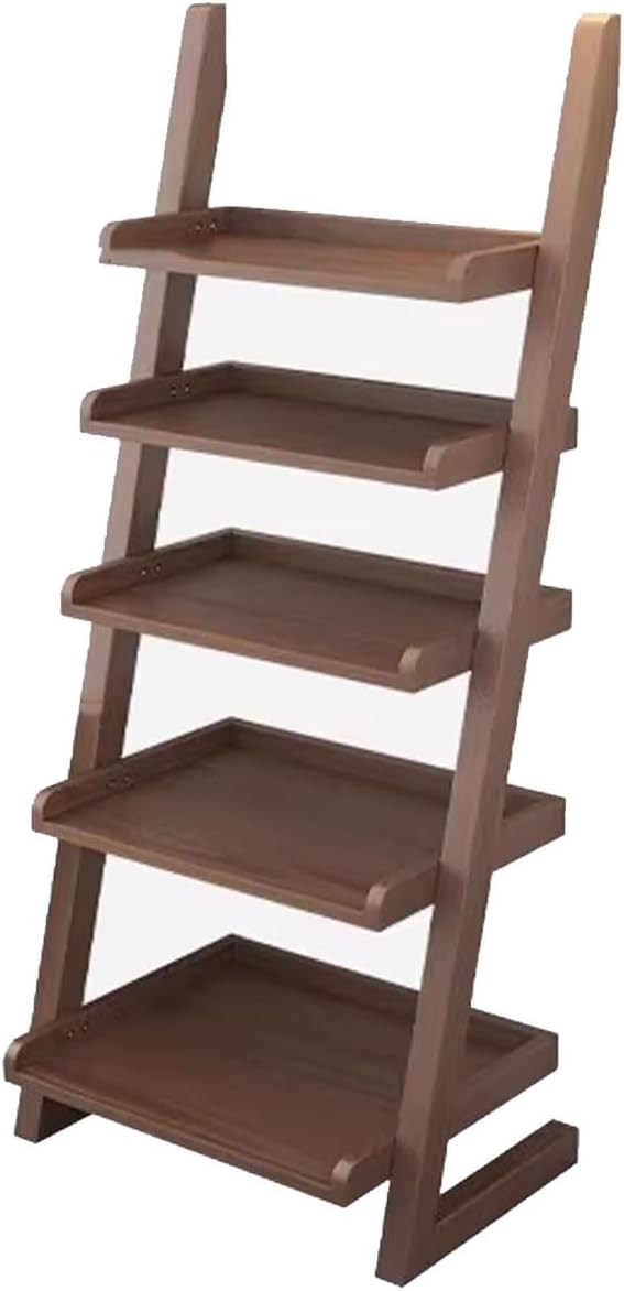 23.6x11.4x55in Ladder Bookshelf L-Shaped Leaning Bookcase Heavy Duty Solid Wood Floor Standing Storage Shelving Unit 5-Tier Bookshelves Shelf Organizer(Walnut)
